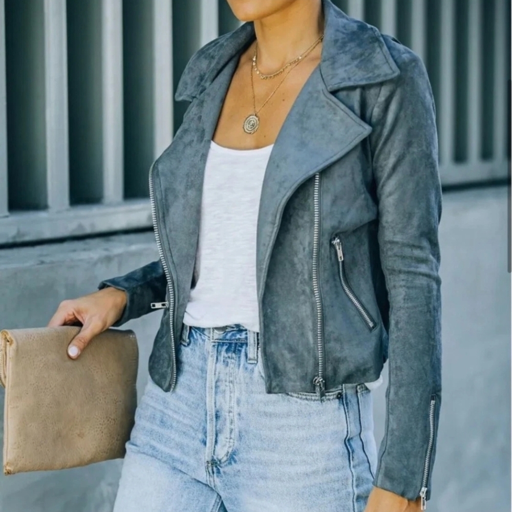 Vici Grey Moto Jacket Small Cotton Biker Style Zip
